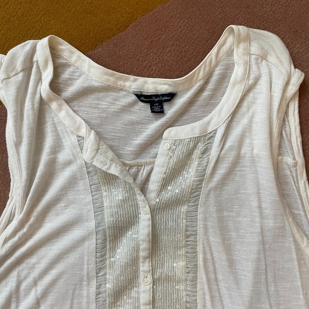 White AE Sequin Detail Tank